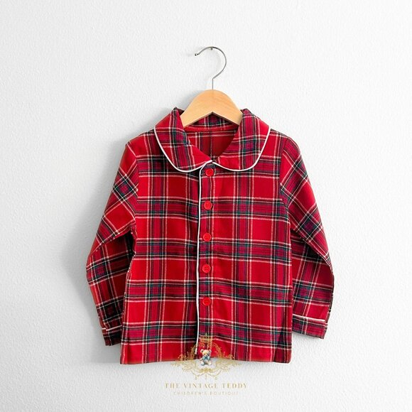 NWT Cute Boys Pajamas 2-Piece Christmas Pjs Kids Sleepwear Plaid Red Green 3-4T - Picture 2 of 6